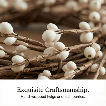 Quixem 15" Cream Pip Berry Mini Wreath (4.5" Inner Dia), Rustic Ivory Artificial Wreath Ring for 3" Pillars, Small Farmhouse Kitchen Cabinet Decor, Wedding Centerpiece