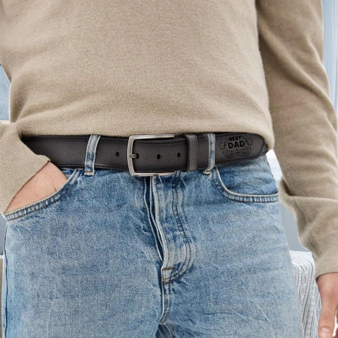 TATLETATLE Personalized Engraved Leather Belt for Dad Custom BEST DAD Leather Belt with Name for Dad Daddy Husband Grandpa on Fathers Day (Belt-C01)