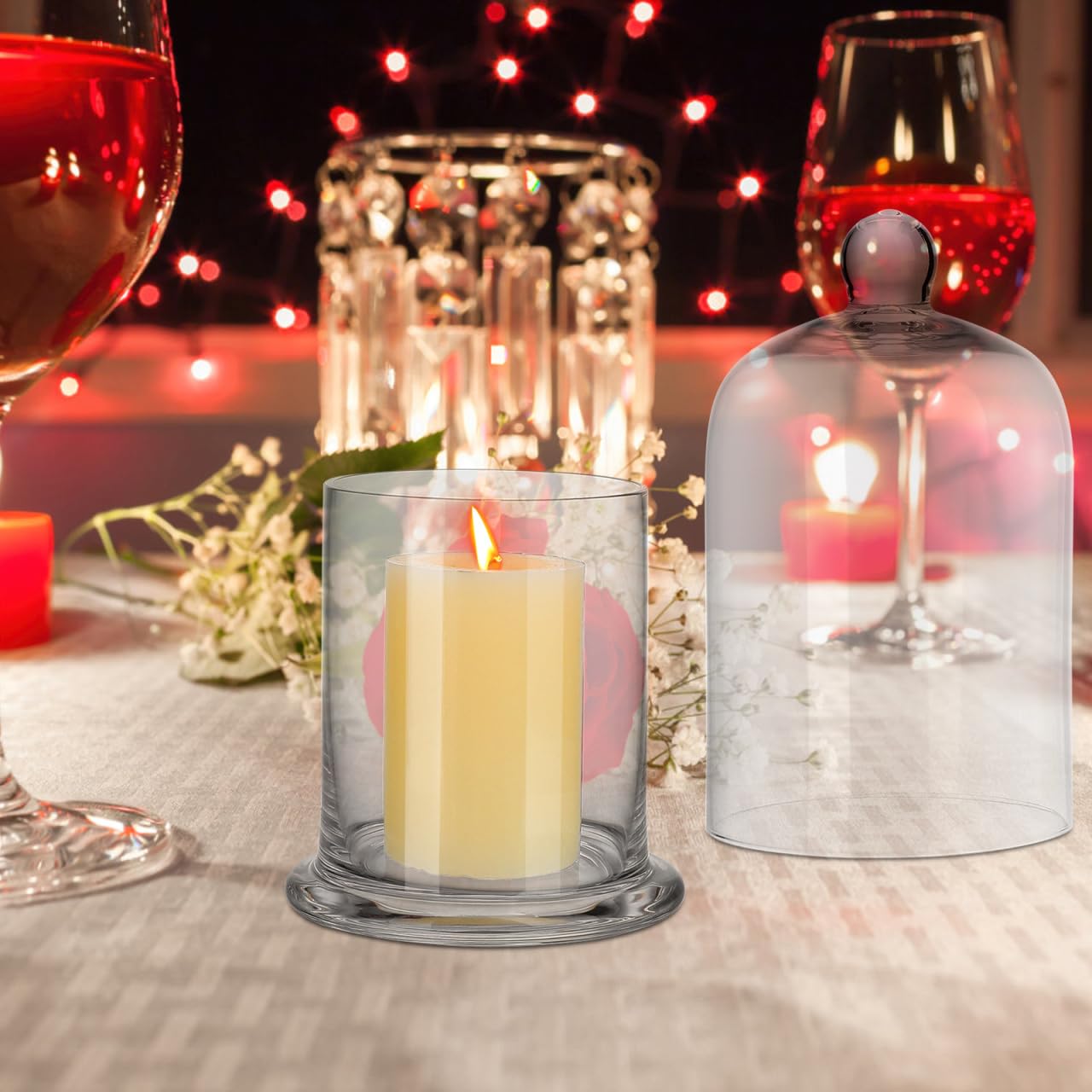 Garneck 2 Sets Glass Cloche Candle Holder Bell Jar: Clear Dome Cover Transparent Candle Cup Display Case for Wedding Centerpiece Bar Cafe Home Table Decor Mini Plant Ornament