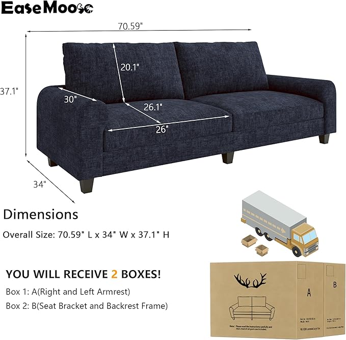 EASE MOOSE 70.6" Modern Deep Seat Loveseat Couch, Soft Chenille Sofa