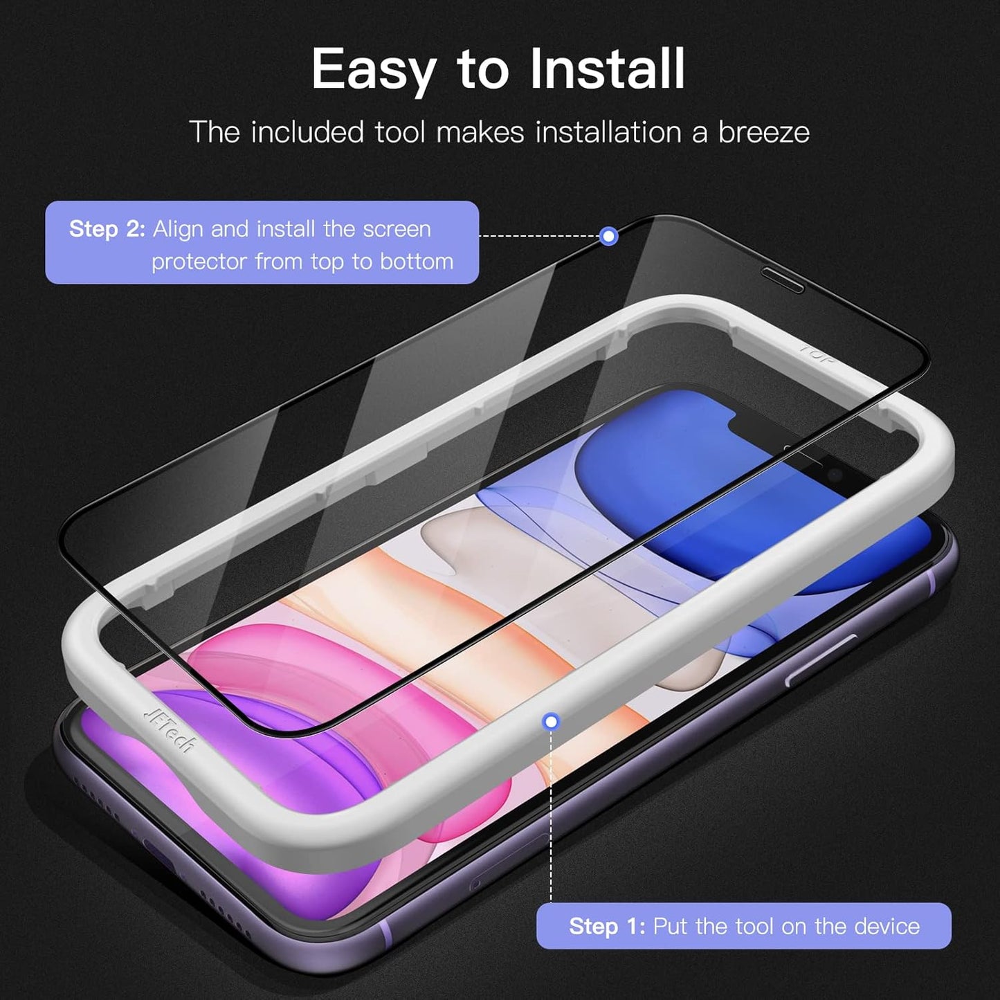 JETech Full Coverage Screen Protector for iPhone 11/XR 6.1-Inch, Black Edge, Tempered Glass Film with Easy Installation Tool, Case-Friendly, HD Clear, 3-Pack
