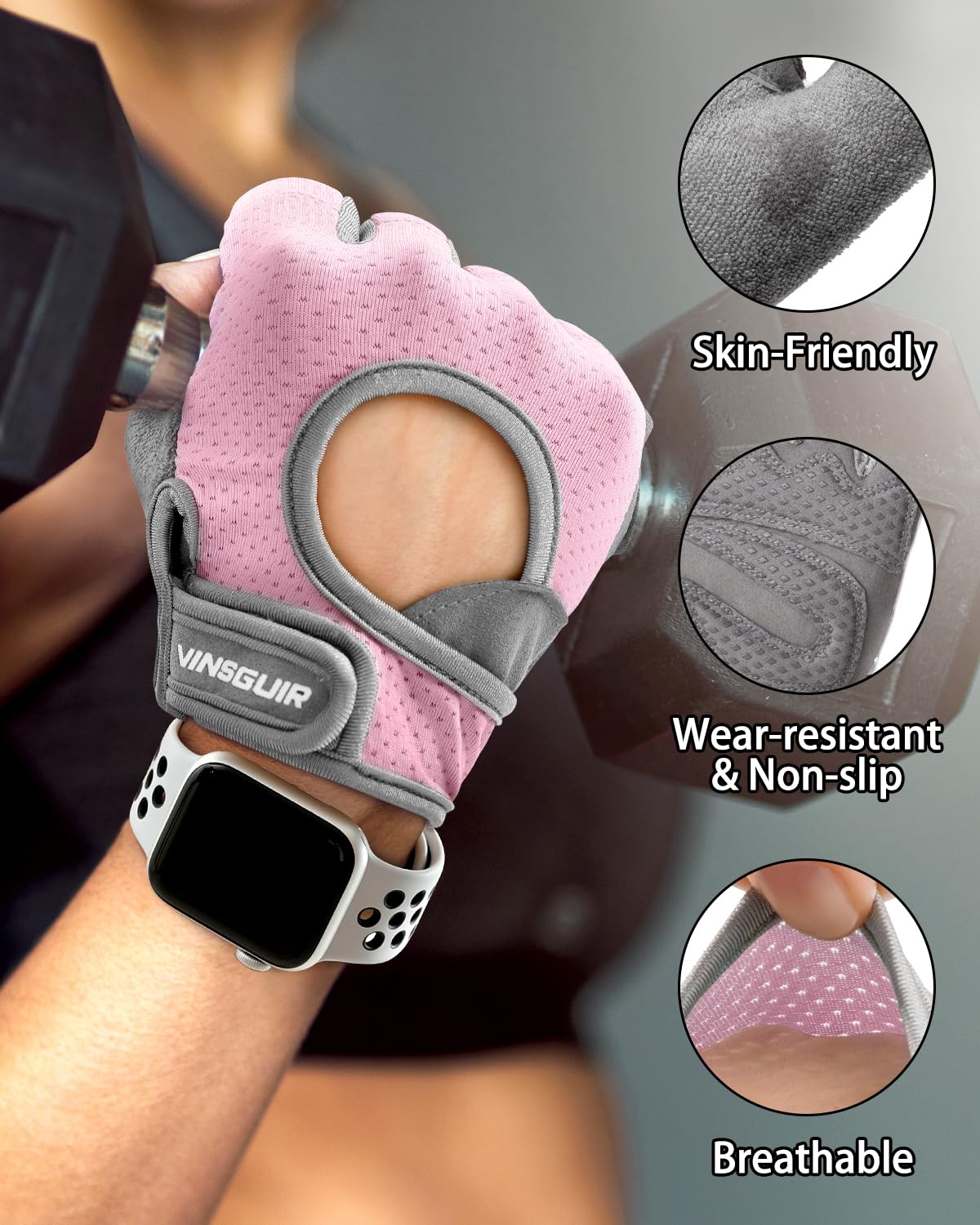 VINSGUIR Workout Gloves for Women and Men, Breathable Weight Lifting Gloves for Gym Exercise, Fitness, Training, and Cycling, with Excellent Grip and Cushion Pads