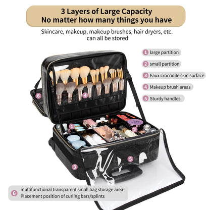 OCHEAL 18 Inch Rolling Makeup Train Case, Extra Large Travel Cosmetic Organizer Storage Trolley with Wheels, 3 Layers & 3 Travel Makeup Bags Carry On for Hairstylist Cosmetology Artist