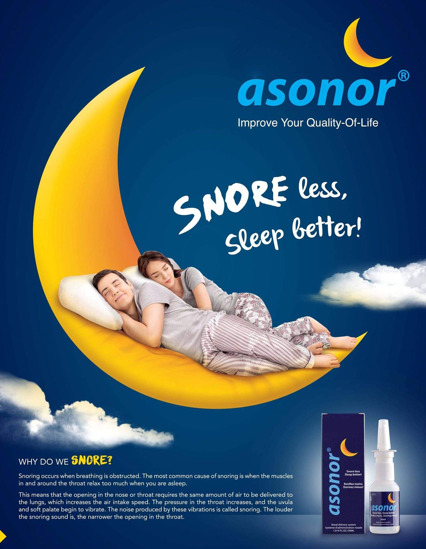 Asonor Snoring Nasal Spray (30milliliter), Effective Snore Stopper Drops for Better Sleep, Snore Relief Remedy Opens Up The Throat Air Passage, Enables Better Breathing, Natural Anti-Snoring Solution
