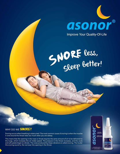 Asonor Snoring Nasal Spray (30milliliter), Effective Snore Stopper Drops for Better Sleep, Snore Relief Remedy Opens Up The Throat Air Passage, Enables Better Breathing, Natural Anti-Snoring Solution