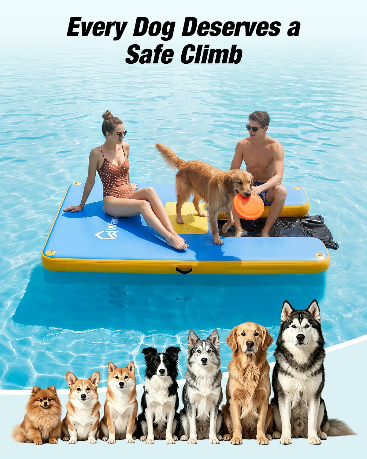 Inflatable Floating Dock with Dog Boat Ramp, Non-Slip Water Hammock, 700lbs Capacity Floating Mat Raft River Lake Pool Ocean Floats for Adults Dogs, Includes Pump Bag Traction Rope