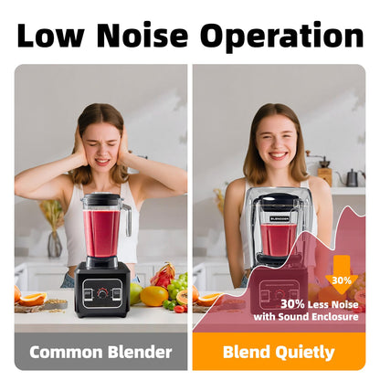 Nalison Commercial Blender Heavy Duty Restaurant, Professional Quiet Blender,1800W Commercial Mixer for Smoothies, Noise Reduction Blenders for Kitchen and Business (Model: G7)
