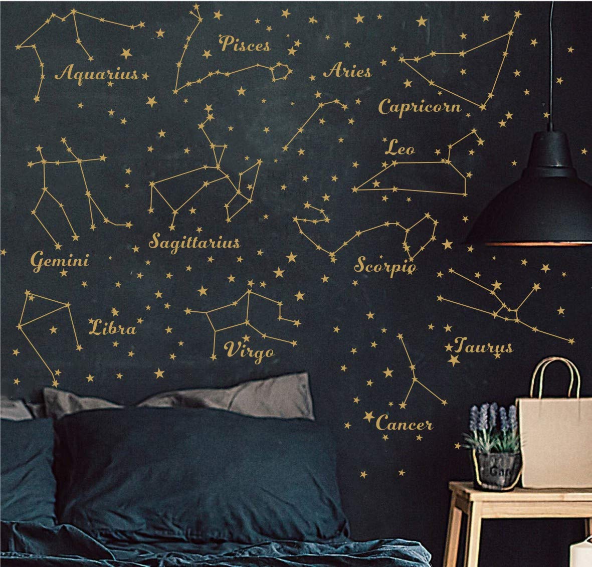 Constellation Wall Decal Twelve Constellations Stars Wall Stickers for Nursery Room Zodiac Astronomy Art Mural Kids Room Stars Decoration AM117 (Gold)