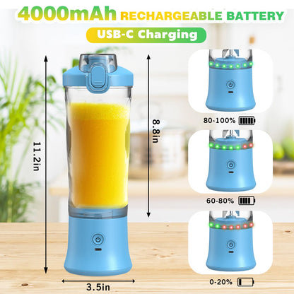 Portable Blender Personal Juicer for Shakes and Smoothies - 20 OZ Electric Protein Shaker Bottle with Insulated Sleeve, Travel Lid, USB-C Rechargeable - Mini Small Blender Cup for Kitchen, Office, Gym