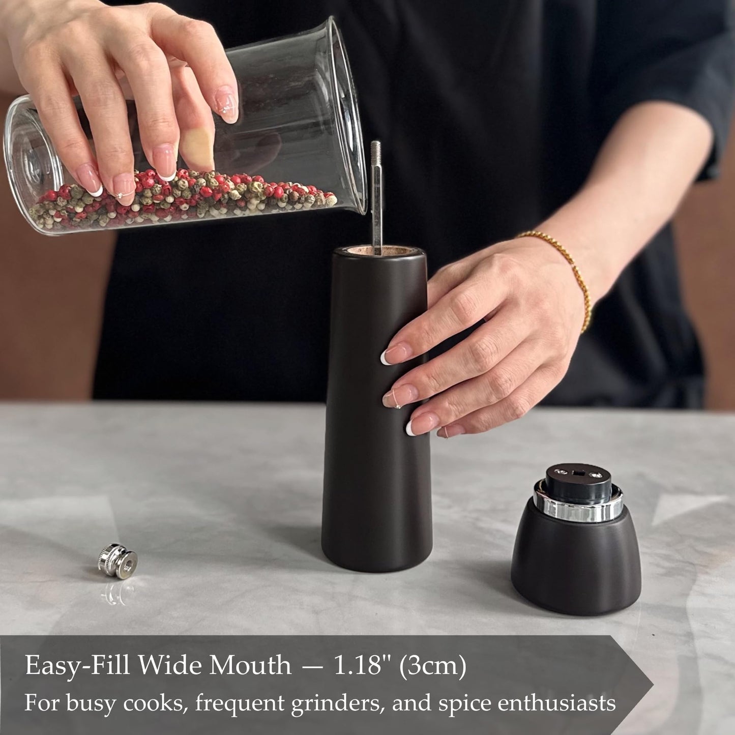 TLYSXPRO Wooden Salt and Pepper Grinder Set – Refillable Salt and Pepper Mill with Adjustable Upgraded Large Size Ceramic Burr – Manual Pepper Grinder with Beech Wood Body – 8.3” Tall