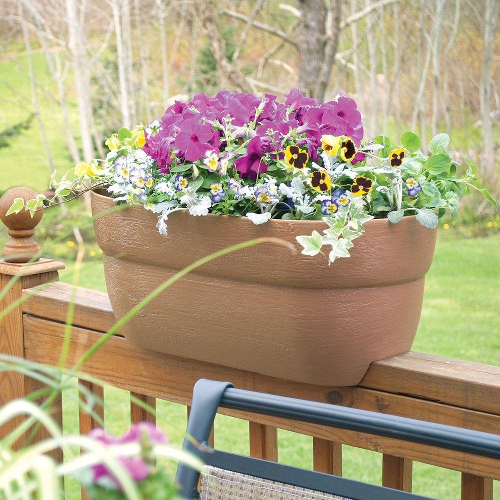 EMSCO Group Bloomers Railing Planter with Drainage Holes – 24" Weatherproof Resin Planter – Sand