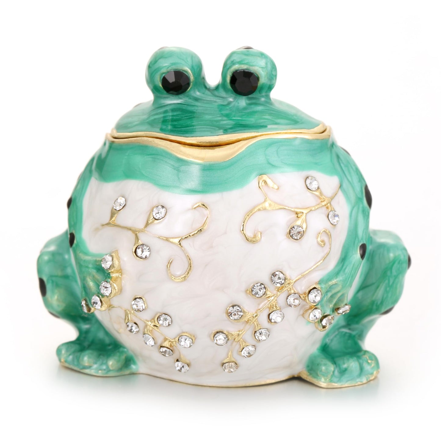 Vie jeune Hand Painted Enamel Frog Trinket Box, Hinged Jewelry Box Unique Mini Ring Necklace Jewelry Organizer, Classical Bejeweled Storage, Figurine Collectible Keepsake Home Decor (Frog-2)