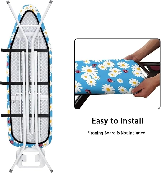 Cute Blue Daisy Thick Padding Ironing Board Covers Stain Resistant Hook and