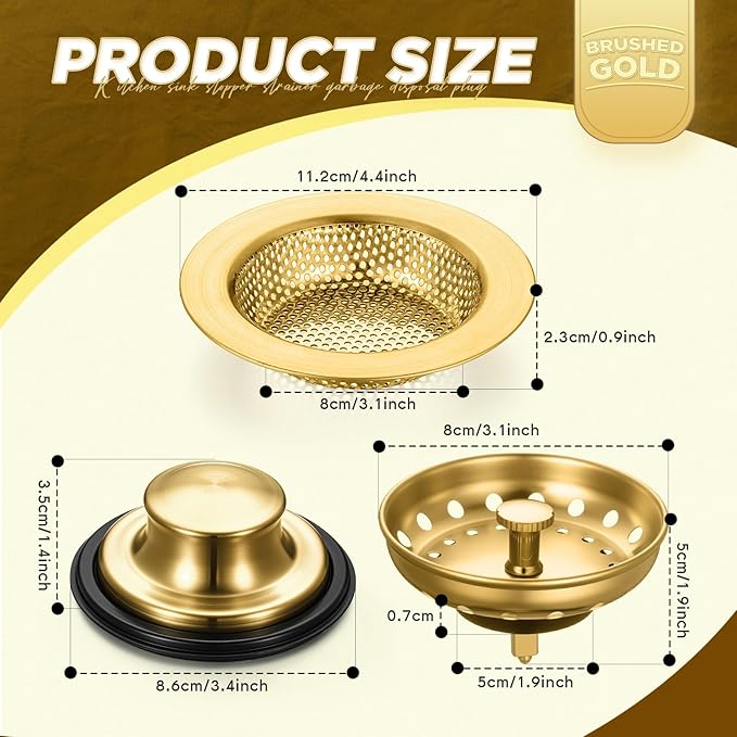 Mudder 3 Pcs Kitchen Sink Drain Strainer and Stopper Stainless Steel Garbage