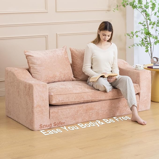 61" Convertible Sofa Bed Loveseat, Memory Foam Boneless Floor Couch