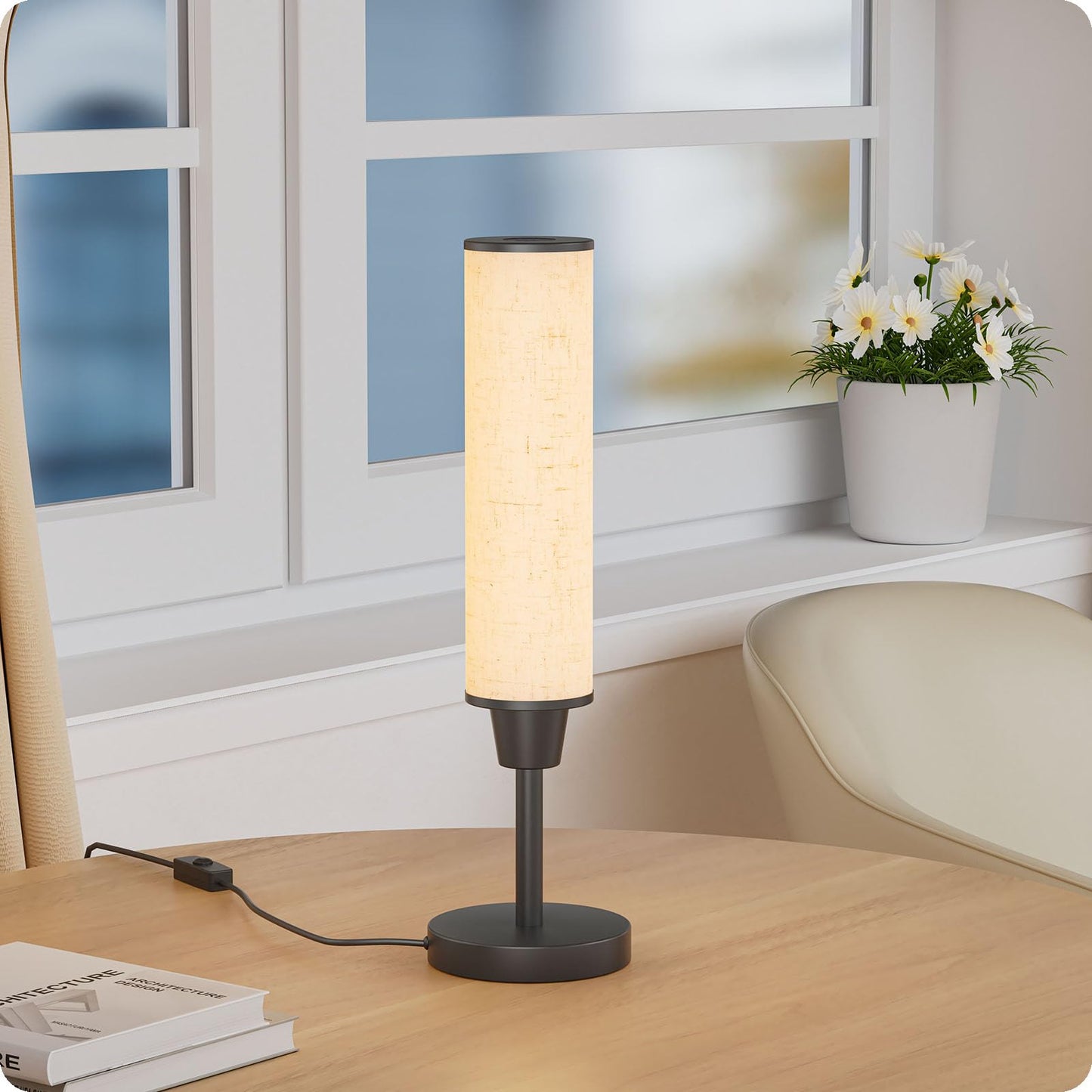 Nukanu Table Lamp with Remote，Bedside Lamps for Night Stands, Nightstand Lamp with Adjustable Brightness (10%-100%) and Color Temperature (3000k-6000k),Small Lamp for Bedroom (Black - Beige Linen)