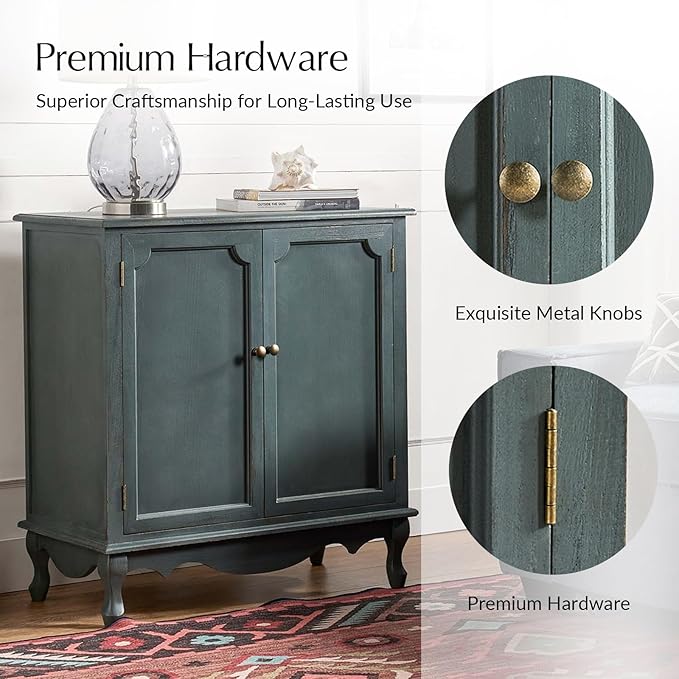 Solid Wood Sideboard with Adjustable Feet, 2 Shelves Storage Accent Cabinet