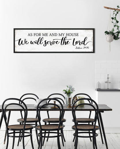 As for Me and My House We Will Serve the Lord Sign: Rustic Family Bedroom Signs Wall Decor Above Bed,Framed Country Wall Plaque Hanging Farmhouse Bible Verse Sign Christian Art Gifts 12" x 40"