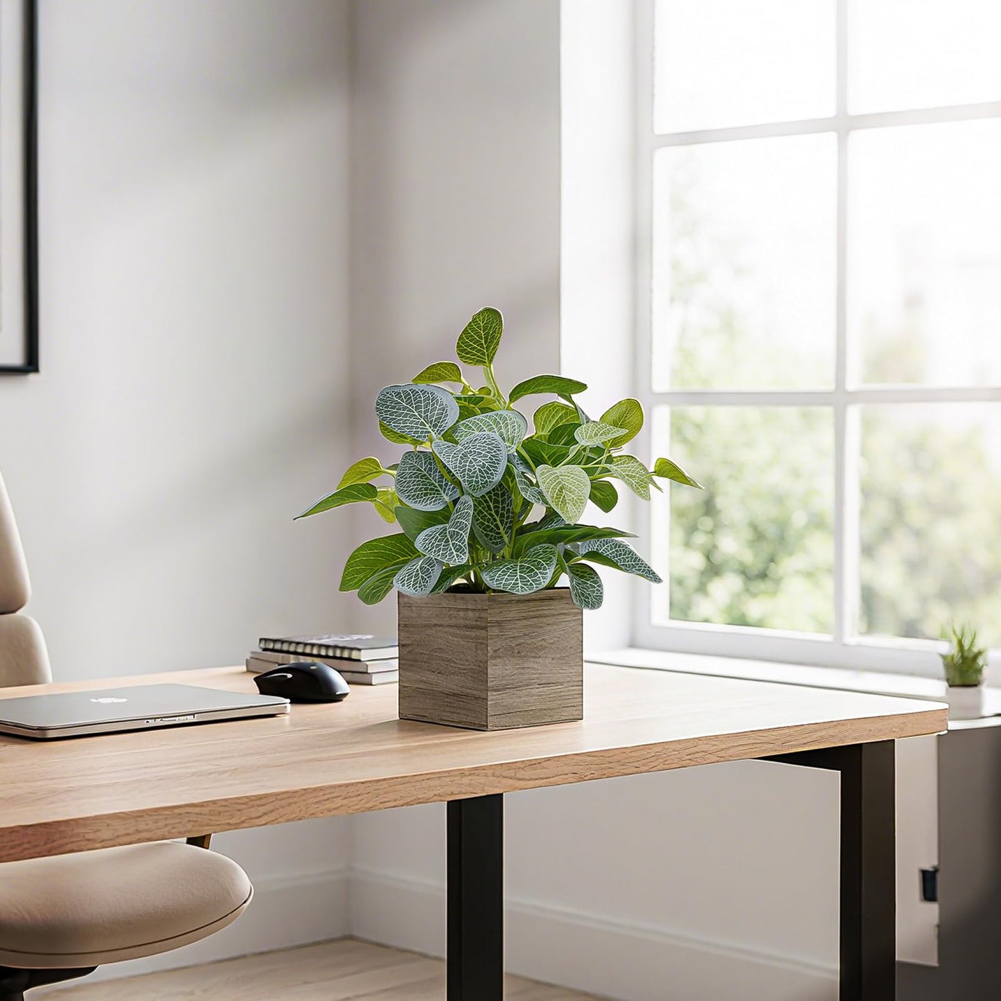 Nztze 2 Pack 12" Medium Eucalyptus Fake Plants, Artificial Plants Indoor with 4 Inch Wooden Planters, Faux Potted Plants for Home Decor, Desk, Shelves, Desktop, Coffee Table, Bedroom