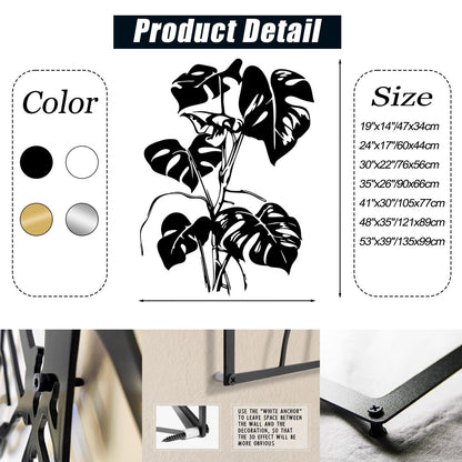 Monstera Leaf Metal Wall Art, Tropical Monstera Leaf Metal Wall Decor, Tropical Plant Line Art Wall Decor, Tropical Leaves Wall Sculpture, Nature Wall Hanging for Living Room (Silver, 41"x30"/105x77cm)