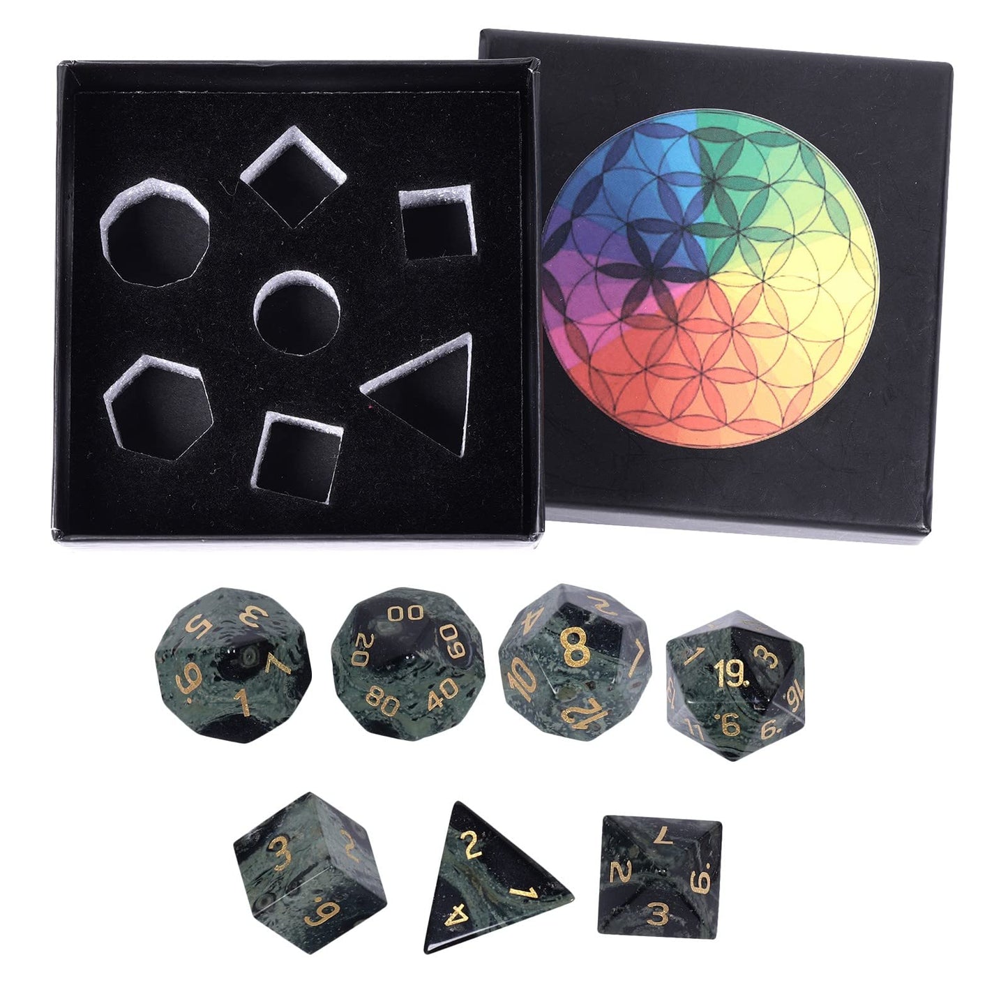 mookaitedecor 7 PCS Kambaba Jasper Crystal Polyhedral DND Dice Set, Polished Tumbled Stones Dices for RPG MTG Table Games Home Decoration