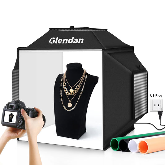 Glendan Upgrade Professional Portable Photo Studio Light Box with 1222 LED Lights, 20"x20" Soft Box, 4 Color PVC Backdrops for Jewelry and Product Photography