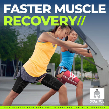 Sparthos Thigh Compression Sleeves (Pair) – Upper Leg Sleeves for Men and Women Support for Improved Blood Circulation Quad and Hamstring Recovery Sports Running Tennis Workout Basketball (Black-S)