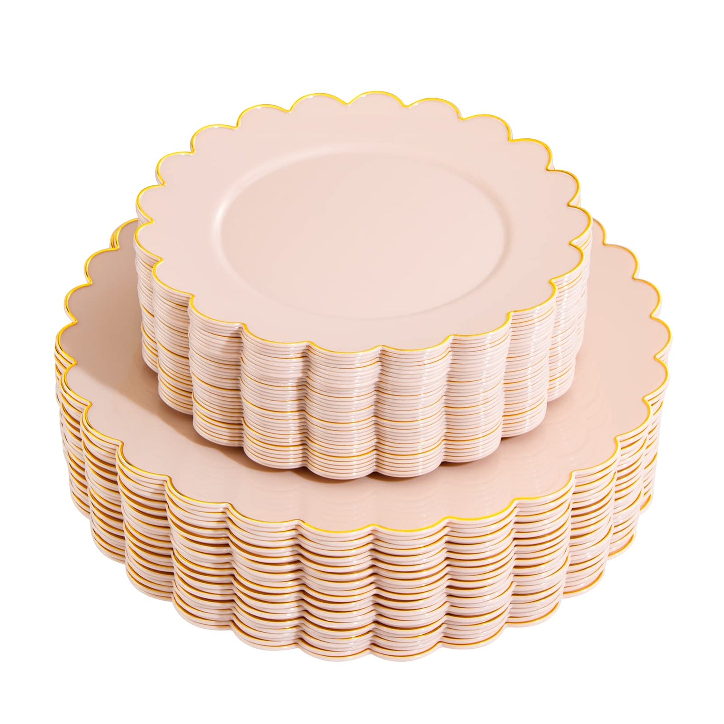 LIYH 60pcs Pink Plastic Plates with Gold Disposable Plates Includes: 30 Dinner 10.25" and 30 Dessert Plate 7.5" Gold Plastic Baby Shower Plate Set