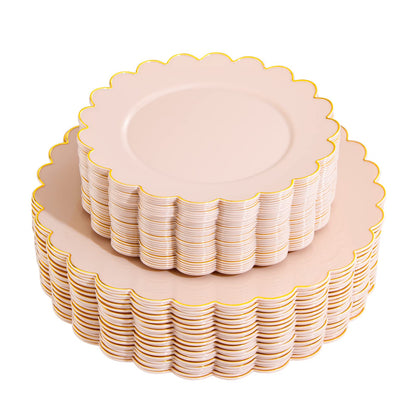 LIYH 60pcs Pink Plastic Plates with Gold Disposable Plates Includes: 30 Dinner 10.25" and 30 Dessert Plate 7.5" Gold Plastic Baby Shower Plate Set