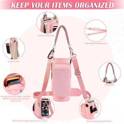 Magnetic Gym Bag for Men, Water Bottle Carrier Holder with Strap, Phone Pockets for Stanley Cup 40 oz Tumbler, Small Bag Gym Accessories for Women with N52 Super Magnet(Pink)