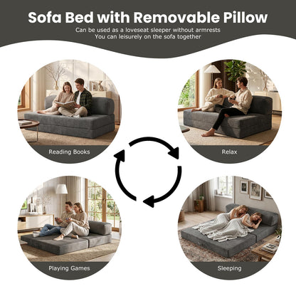 Winzoo 4-in-1 Folding Sofa Bed – Memory Foam Convertible Sleeper Chair with Pillow, No Assembly Required for Apartment, Guest Room, Camping