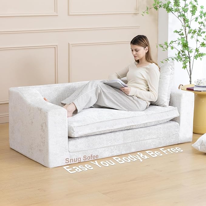 61" Convertible Sofa Bed Loveseat, Memory Foam Boneless Floor Couch