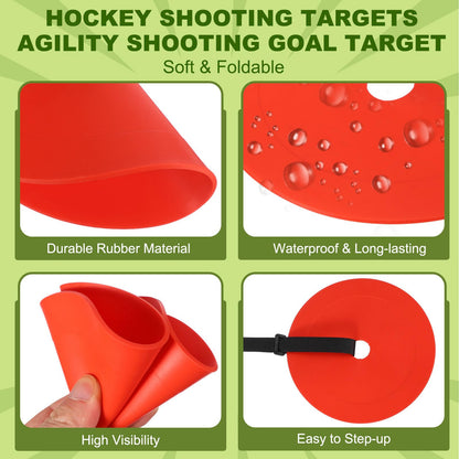 YELARXI Soccer Goal Target, Agility Hockey Shooting Goal Target Discs with 4 Straps Training Equipment, 4 Pcs & Rubber & Orange -Fit for(Lacrosse Football Soccer Baseball Practice Accuracy