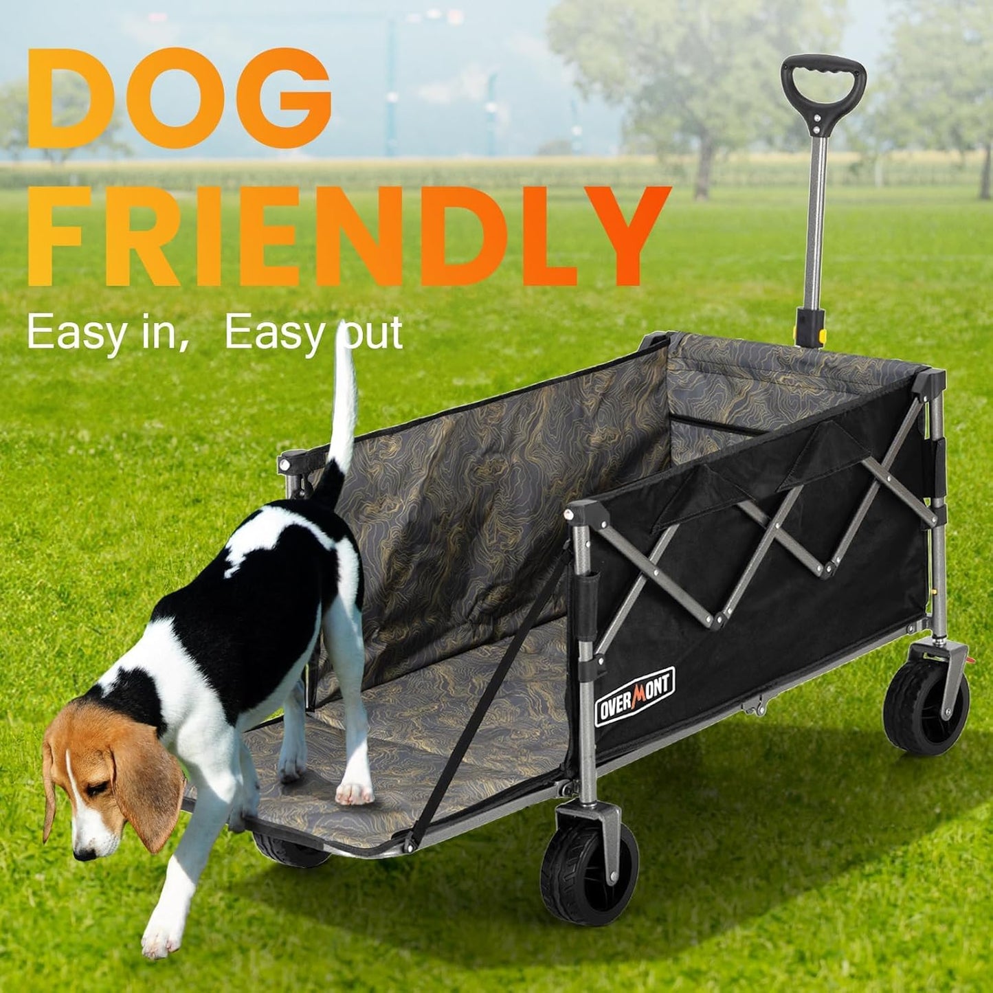 Overmont 300L Folding Festival Trolley Cart - All-terrain Extra Wide Wheels and Brake - Heavy Duty Cart Load up 150KG - with Adjustable Handle & Cover Bag - Wagon for Beach Camping Garden, Black