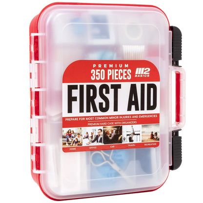 M2 BASICS Professional 350 Piece First Aid Kit | Business, Home, Car | Hard Case, Dual Layer, Wall Mountable | Emergency Kit, Emergency Medical Kit