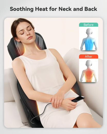 Snailax Shiatsu Neck and Back Massager with Heat, FSA HSA Eligible, Upgraded Massage Chiar Pad with Compression, Vibration, Chair Seat Massager for Home, Office, Gifts for Men, Women
