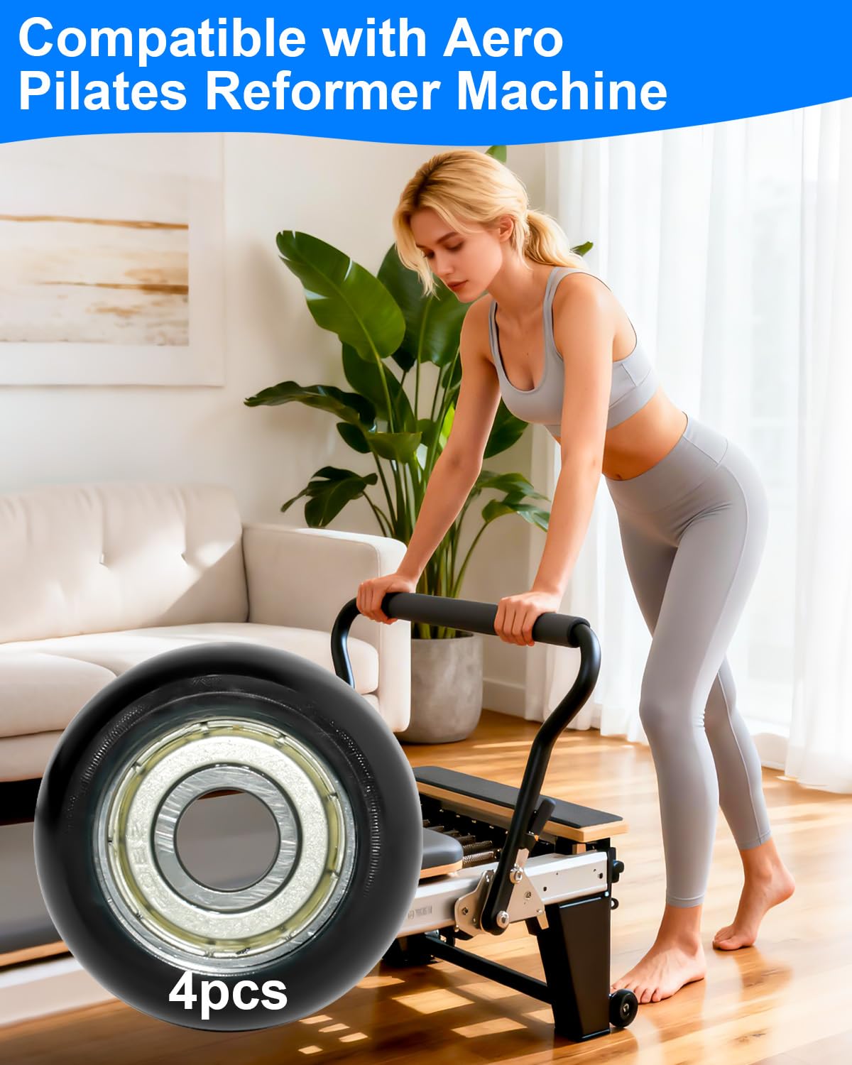 4 Pcs Replacement Roller Wheels Fit for Aero Pilates Reformer Machine, Pilates Reformer Replacement Parts, Black