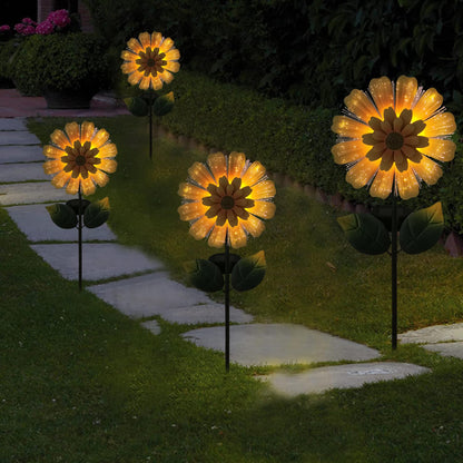 TSTGEE Solar Garden Stake Solar Flower with Fiber Lights Metal Sunflower Decorative Outdoor Lights Waterproof for Pathway Yard Lawn,Garden Gifts for Women,Mom,Grandma