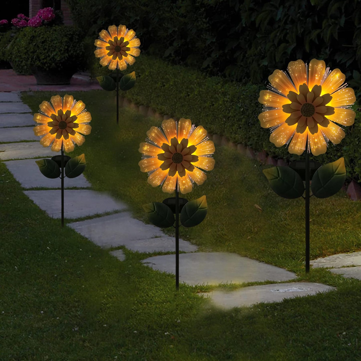 TSTGEE Solar Garden Stake Solar Flower with Fiber Lights Metal Sunflower Decorative Outdoor Lights Waterproof for Pathway Yard Lawn,Garden Gifts for Women,Mom,Grandma