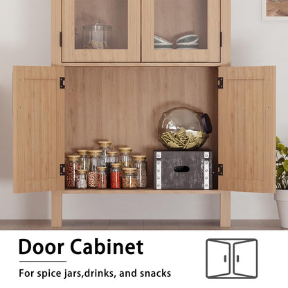 Patikuin 60'' Arched Kitchen Pantry, 4-Tier Arch Cabinet with Doors, Modern Wood Kitchens Storage Cabinets with Adjustable Shelves, Wooden Storage Cabinet for Living Room & Dining Room