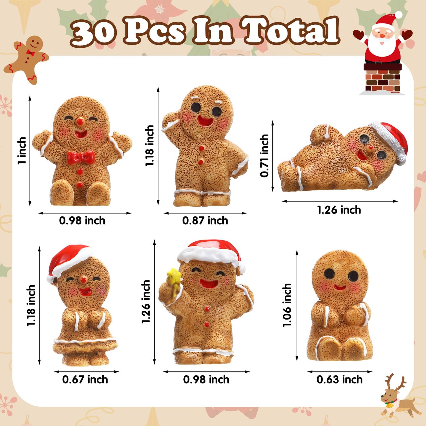 Realspring 30 Pcs Christmas in July Mini Resin Gingerbread Men Charms for Craft 3D Miniature Gingerbread Men Figurines to Hide Xmas Ornaments for Christmas Village Accessories DIY Indoor Party Decor
