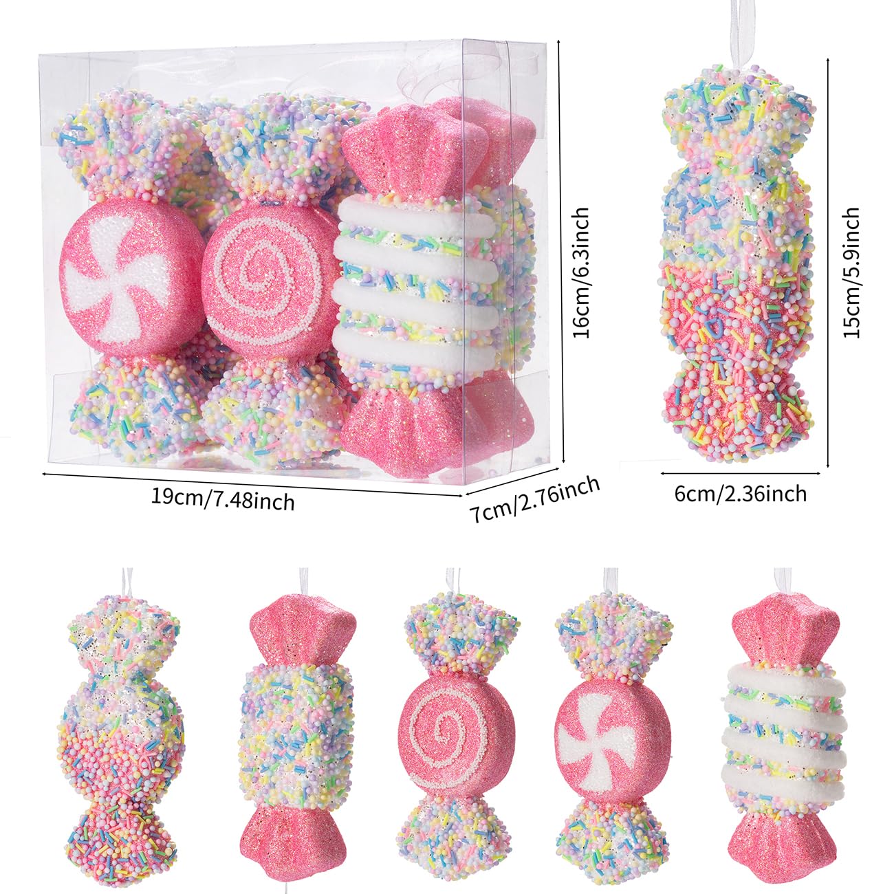 LANGXUN 6pcs Candy Land 2025 Xmas Birthday Party Wedding Suppiles Decoration, Hanging Candy Cane Christmas Tree Décor, Christmas Decorative Hanging Ornaments Crafts