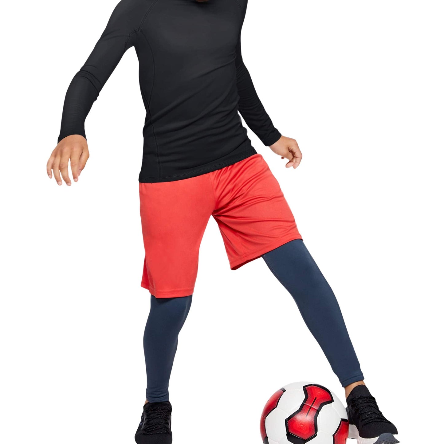 TELALEO 1 Pack Boys' Girls' Compression Shirts Youth Long Sleeve Undershirt Sports Performance Moisture Wicking Baselayer Black M