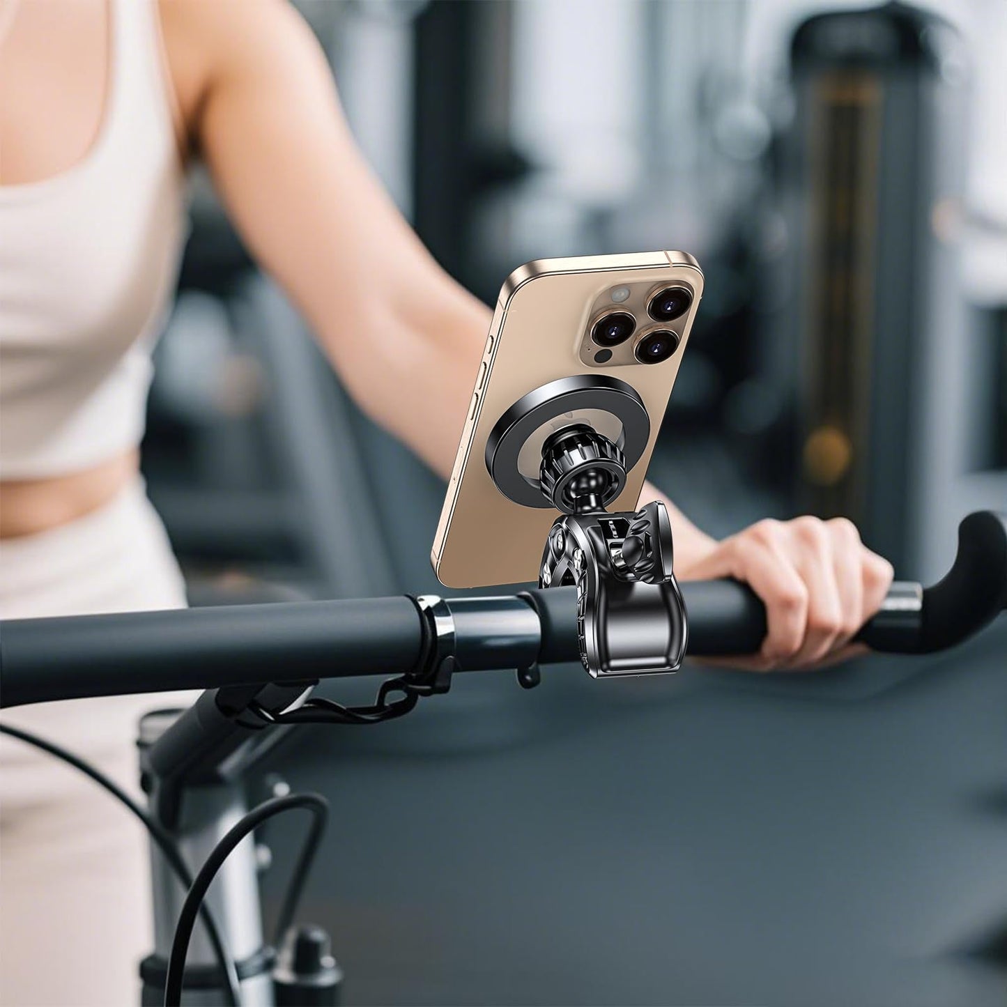Coolpow Gym Magnetic Phone Holder Mount for MagSafe【Strong Magnets】 Stroller Phone Holder Adjustable Stand Clamp, with Gym Equipment, Stroller, Shopping Cart, Treadmill for iPhone 17 Pro Max 16 15 14