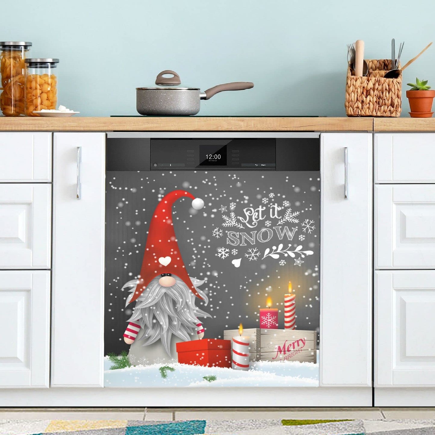 Kigai Christmas Gnome Dishwasher Magnet Cover, Kitchen Fridge Door Panel Magnet Sticker Appliance Wash Machine Magnet Cover 23 x 26 Inch