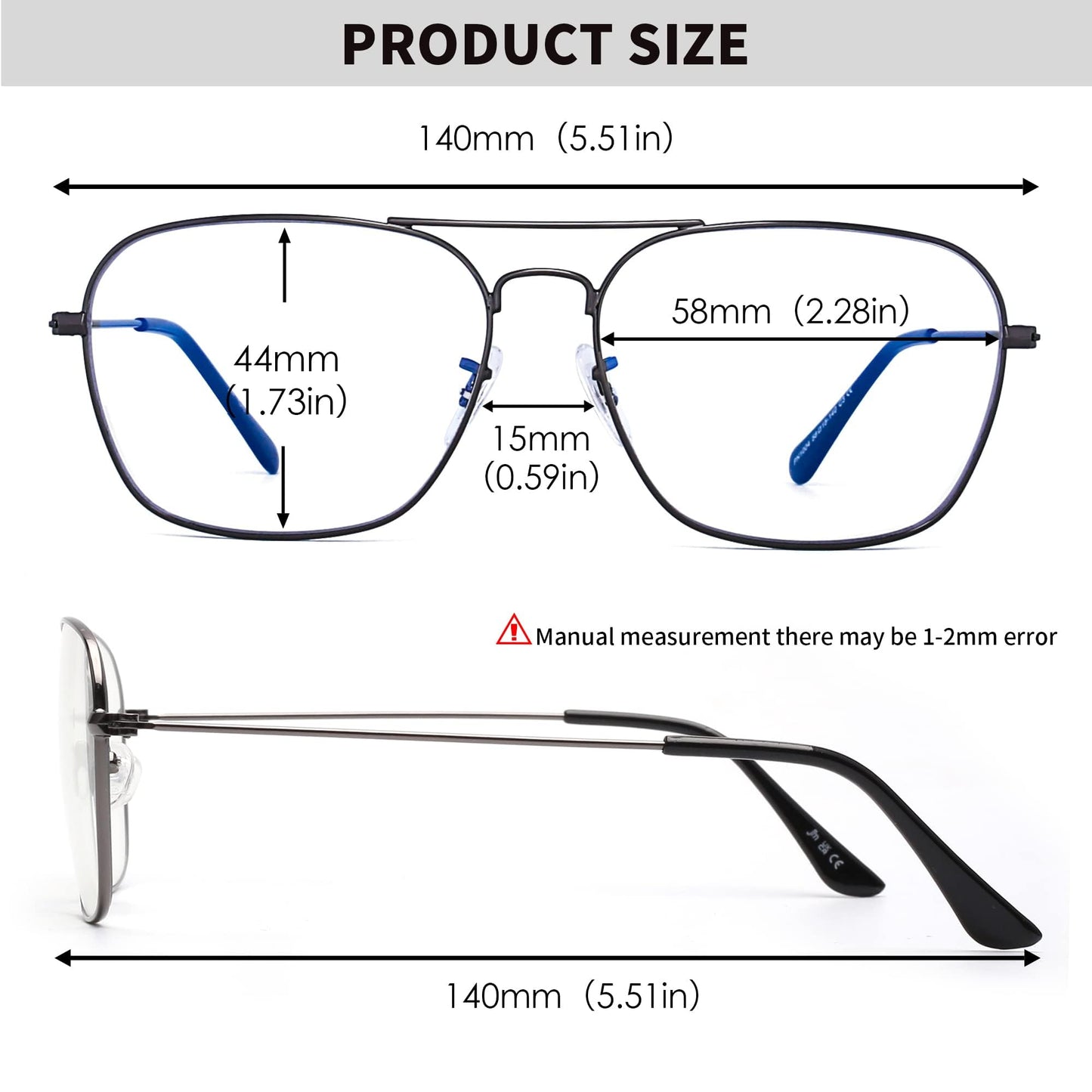 JM Blue Light Blocking Computer Glasses, Square Eye Protect Video Eyeglasses Anti Glare Men Women (Gunmetal Frame Black Temple Tips)