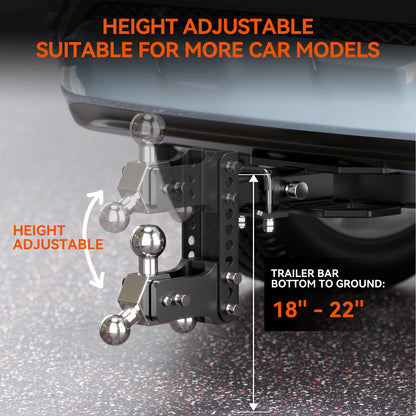 SHOCKENT Adjustable Trailer Hitch Drop Hitch Fits 2.5 Inch Receiver - 6" Drop/Rise Tow Hitch with Triple Balls (1-7/8", 2", 2-5/16") for Truck - 20,000 LBS GTW, Includes Hitch Pins