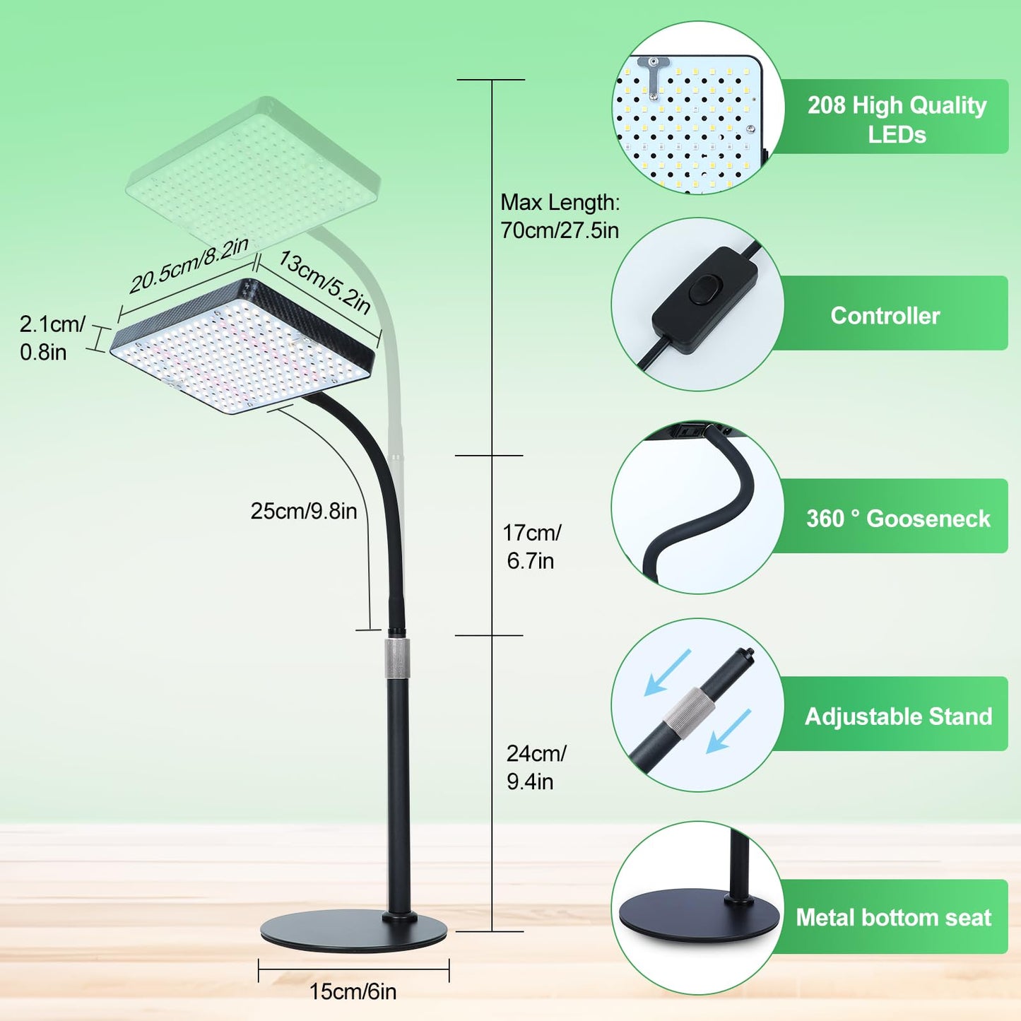 FRGROW 2026 Tabletop Grow Lights for Indoor Plants, Seed Starting, Bonsai, 25 Watt Power Draw, NO Need Adapter, Bright Enough Like A Small Sun, Daisy Chain Function, 16"-24" Height Adjustable