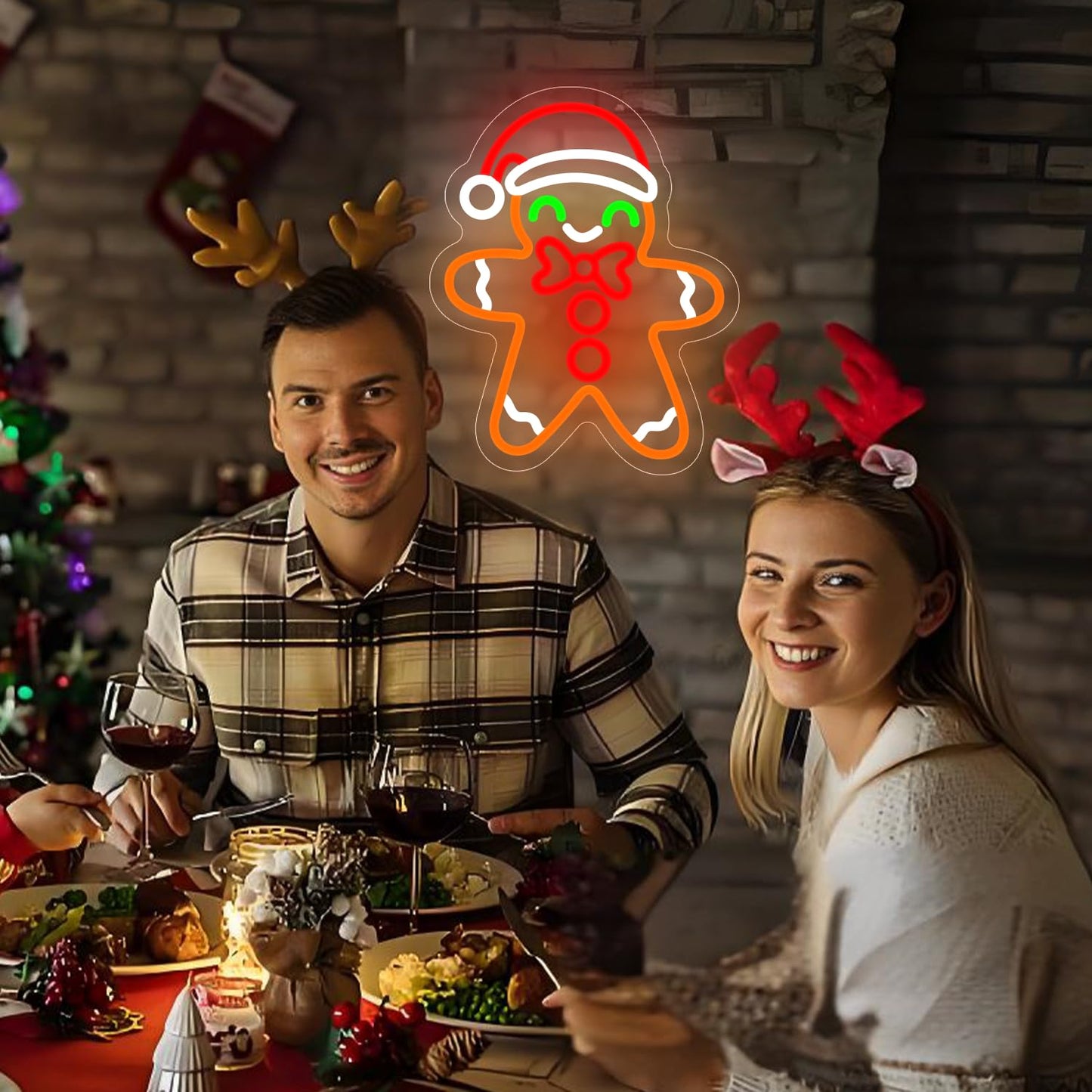 Gingerbread Man Neon Sign - Dimmable Christmas Neon Light for Wall Decor - Merry Christmas Light up Sign for Bedroom, Living Room, Home