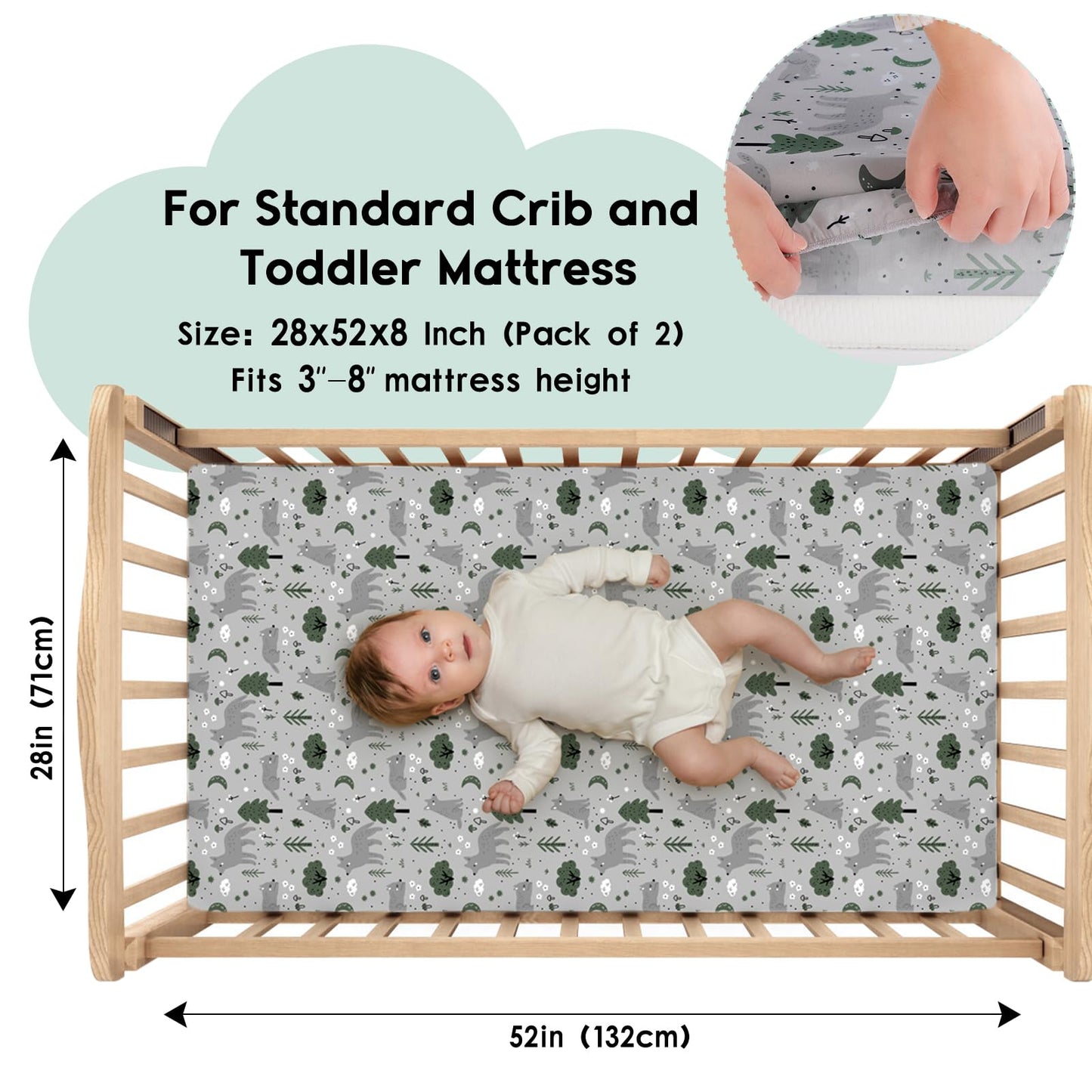 Yoofoss Baby Crib Sheets for Boys Girls, Fitted Crib Sheet 2 Pack for Standard Crib and Toddler Mattress, Super Soft Microfiber Baby Sheet 28x52x8in(Fox)